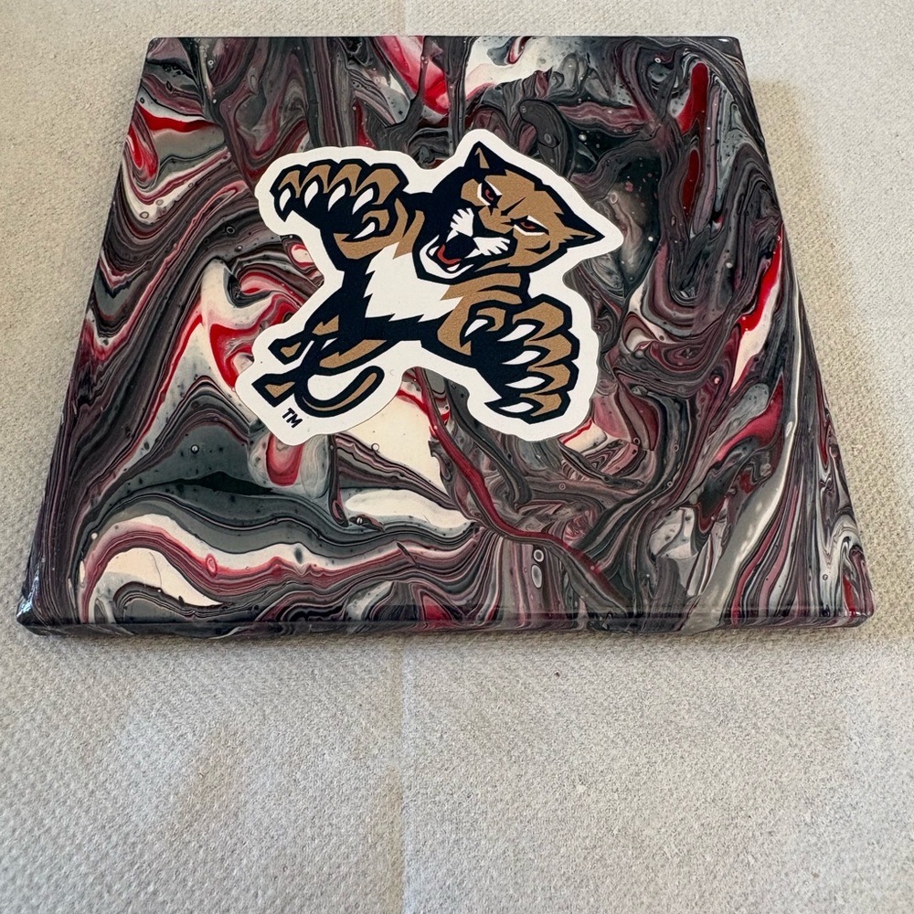 Wildcat Logo Art Piece Poured Painted Tile Coaster Red Black - Picture 2 of 3